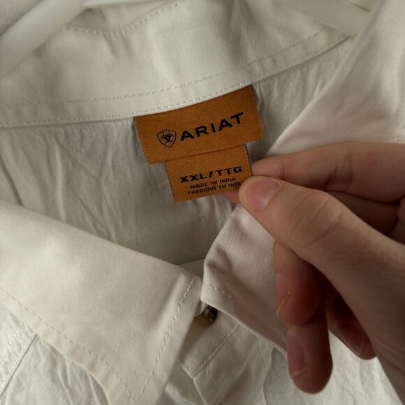 Ariat Long Sleeve Pearl Snap Up Outdoors 2XL White Blue Floral Print Western - Picture 8 of 15